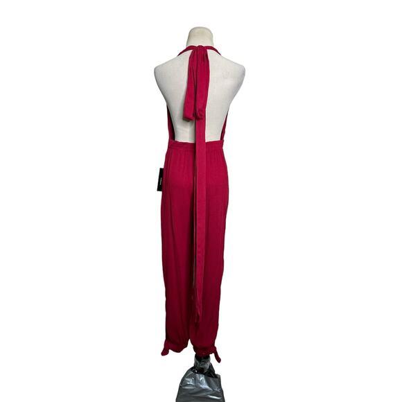 Lulus red rayon halter neck line jumpsuit size Small - Picture 11 of 16